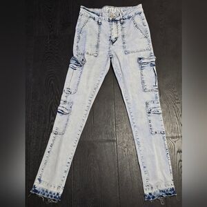 VIP Light Acid Wash Straight Leg Cargo Jeans